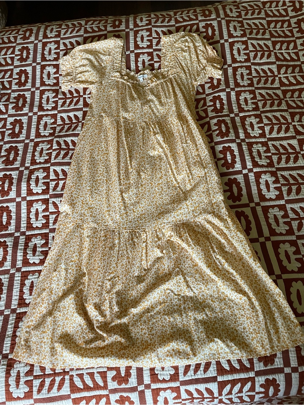 Madewell 100% Cotton Yellow Floral Tiered Smocked Dress